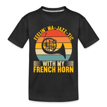 Horn Blechblasinstrument - Kinder Premium Bio T-Shirt - Schwarz - Vorne