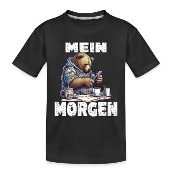 Mein Morgen Bär Zeitung Lesen - Kinder Premium Bio T-Shirt - Schwarz - Vorne