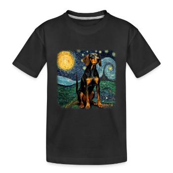Black and Tan Coonhound Van gogh starry night - Kids' Premium Organic T-Shirt - black - Front