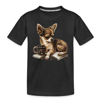 Chihuahua | Book | Coffee | Tea | Reading | - Kids' Premium Organic T-Shirt - black - Front