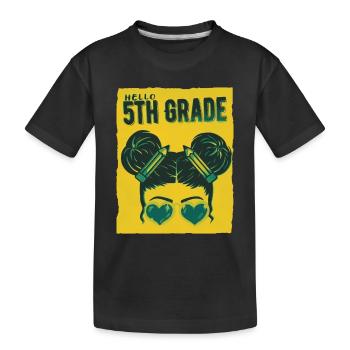 Bonjour 5th Grade Messy Bun Girls Cute Heart Back - T-shirt bio Premium Enfant - noir - Devant