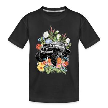 Monstertruck Blumen - Kinder Premium Bio T-Shirt - Schwarz - Vorne