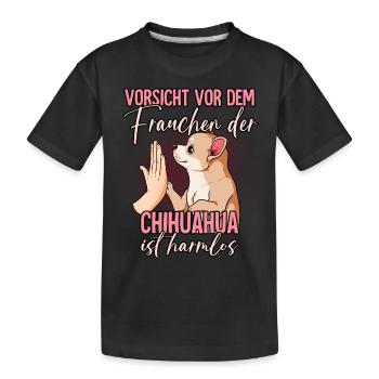 Vorsicht vor dem Frauchen Chihuahua - Kinder Premium Bio T-Shirt - Schwarz - Vorne