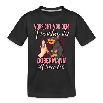 Vorsicht vor dem Frauchen Dobermann - Kinder Premium Bio T-Shirt - Schwarz - Vorne