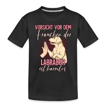 Vorsicht vor dem Frauchen Labrador - Kinder Premium Bio T-Shirt - Schwarz - Vorne