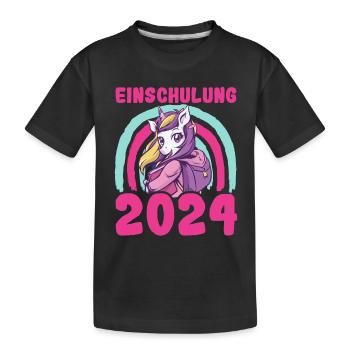 Schulkind Einschulung 2024 Einhorn Geschenk - Kinder Premium Bio T-Shirt - Schwarz - Vorne