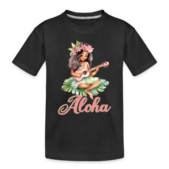 Urlaub Polynesier Strand Ukulele - Kinder Premium Bio T-Shirt - Schwarz - Vorne