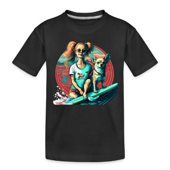 French Bulldog | SUP Stand Up Paddling Surf Girl - Kids' Premium Organic T-Shirt - black - Front