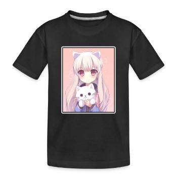 Kawaii Mädchen Anime Manga Mädchen Katze - Kinder Premium Bio T-Shirt - Schwarz - Vorne