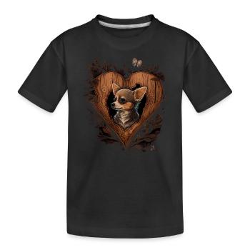 Chihuahua | Niedlicher Hund Welpe Natur Holz Herz - Kinder Premium Bio T-Shirt - Schwarz - Vorne