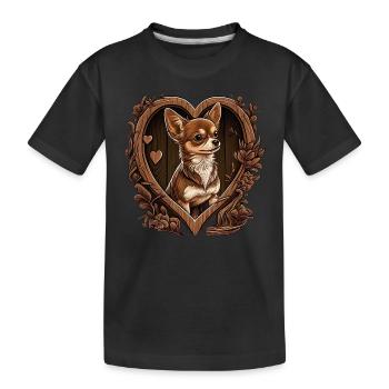 Chihuahua | Niedlicher Hund Welpe Natur Holz Herz - Kinder Premium Bio T-Shirt - Schwarz - Vorne