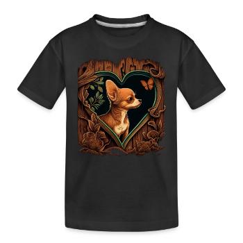 Chihuahua | Niedlicher Hund Welpe Natur Holz Herz - Kinder Premium Bio T-Shirt - Schwarz - Vorne