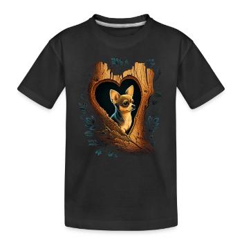 Chihuahua | Niedlicher Hund Welpe Natur Holz Herz - Kinder Premium Bio T-Shirt - Schwarz - Vorne