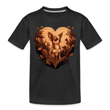 Chihuahua | Niedlicher Hund Welpe Natur Holz Herz - Kinder Premium Bio T-Shirt - Schwarz - Vorne