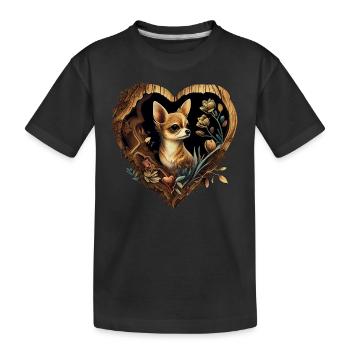 Chihuahua | Niedlicher Hund Welpe Natur Holz Herz - Kinder Premium Bio T-Shirt - Schwarz - Vorne
