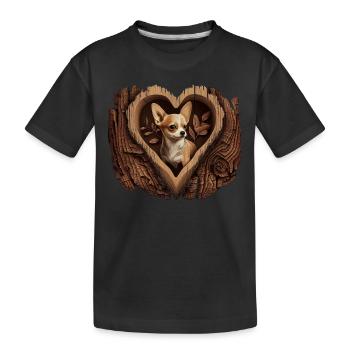 Chihuahua | Niedlicher Hund Welpe Natur Holz Herz - Kinder Premium Bio T-Shirt - Schwarz - Vorne