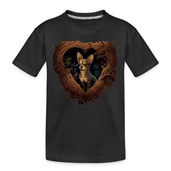 Chihuahua | Niedlicher Hund Welpe Natur Holz Herz - Kinder Premium Bio T-Shirt - Schwarz - Vorne