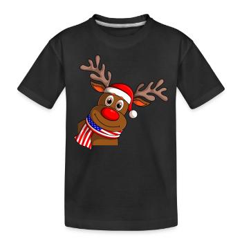 Cute Reindeer USA Scarf Merry Christmas - Kids' Premium Organic T-Shirt - black - Front