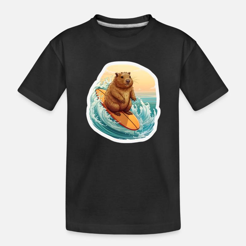 Capybara Surfer - Kinder Premium Bio T-Shirt - Schwarz