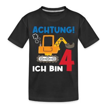 Achtung Ich bin Vier - Kinder Premium Bio T-Shirt - Schwarz - Vorne