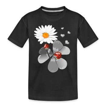 Clover with ladybug - Kids' Premium Organic T-Shirt - black - Front
