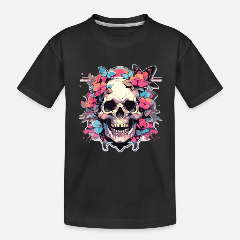 Totenkopf Skull Totenschädel Skelett Knochen - Kinder Premium Bio T-Shirt - Schwarz