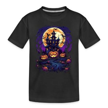 Spooky Night: Pumpkins, Moon and Haunted Castle - Kids' Premium Organic T-Shirt - black - Front