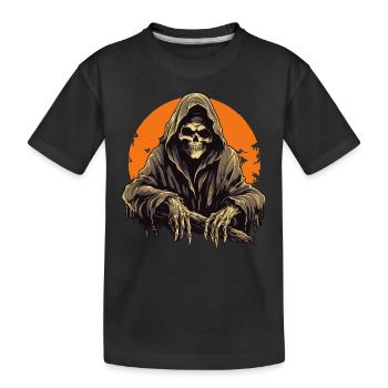 Gruseliger Grim Reaper mit Vollmond Halloween - Kinder Premium Bio T-Shirt - Schwarz - Vorne