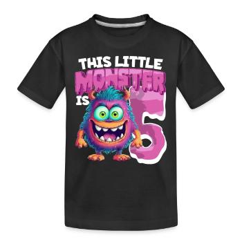 This little monster is 5 - five years old - 5. - Kids' Premium Organic T-Shirt - black - Front