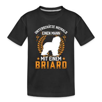 Mann mit Briard Berger de Brie - Kinder Premium Bio T-Shirt - Schwarz - Vorne