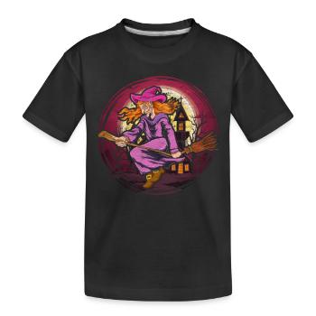 Balai de sorcière pleine lune Halloween Sorcière effrayante - T-shirt bio Premium Enfant - noir - Devant