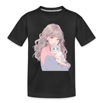 Anime and Cats Kawaii Mädchen Anime - Kinder Premium Bio T-Shirt - Schwarz - Vorne