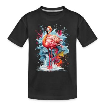 Tropical Colorful Flamingo Water Colour Splash - Kids' Premium Organic T-Shirt - black - Front
