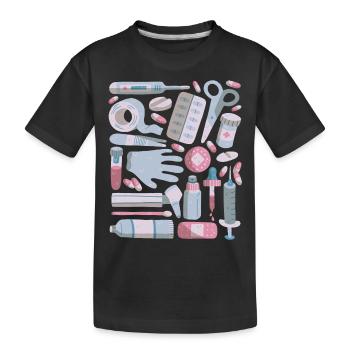 Erste Hilfe Doodles Verbandskasten Medizin - Kinder Premium Bio T-Shirt - Schwarz - Vorne