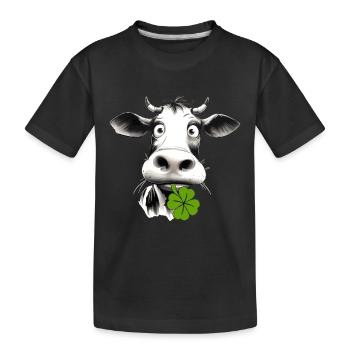 Drôle de vache avec un trèfle apporte chance et plaisir - T-shirt bio Premium Enfant - noir - Devant