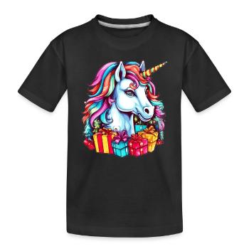 Unicorn Theme Christmas Party - Cute Unicorn - Kids' Premium Organic T-Shirt - black - Front