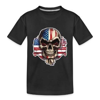 Skulls Skull Amerika Flagge Totenkopf Knochen - Kinder Premium Bio T-Shirt - Schwarz - Vorne