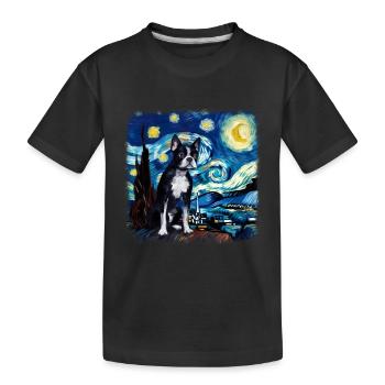 Boston Terrier Van gogh nuit étoilée - T-shirt bio Premium Enfant - noir - Devant