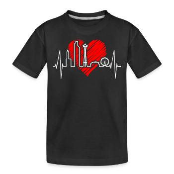 Seattle Skyline Herzschlag USA Fan Herz Puls Liebe - Kinder Premium Bio T-Shirt - Schwarz - Vorne