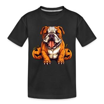 Bulldog Dog Pumpkin Lazy Halloween Party Costume - T-shirt bio Premium Enfant - noir - Devant