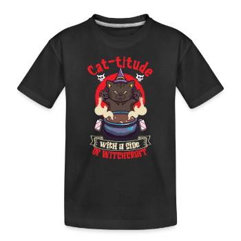 Katze Hexe Okkult Gothic Dunkel Satanisch - Kinder Premium Bio T-Shirt - Schwarz - Vorne