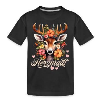Trachtenshirt Damen Trachten T-Shirt Herzmadl - Kinder Premium Bio T-Shirt - Schwarz - Vorne