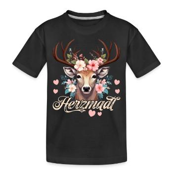 Trachtenshirt Damen Trachten T-Shirt Herzmadl - Kinder Premium Bio T-Shirt - Schwarz - Vorne