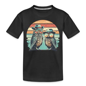 Eule Retro vintage - Kinder Premium Bio T-Shirt - Schwarz - Vorne