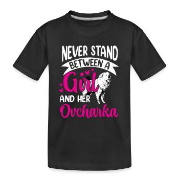 Fille et Ovcharka Chien de Berger Caucasien - T-shirt bio Premium Enfant - noir - Devant