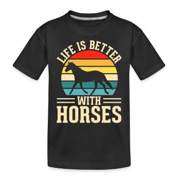 Horses - Kids' Premium Organic T-Shirt - black - Front