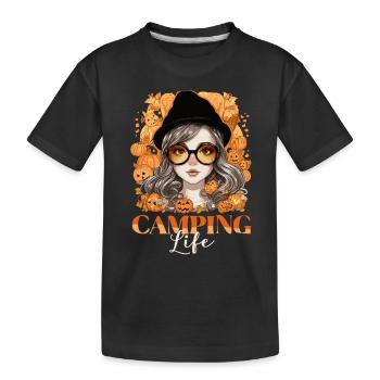 Halloween Camping Sorcière Costume Balai Citrouille - T-shirt bio Premium Enfant - noir - Devant