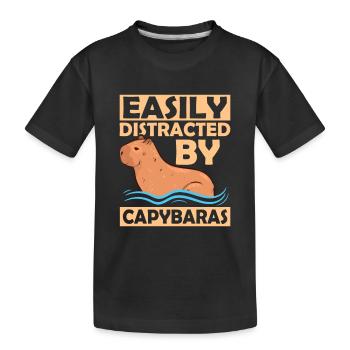 Facilement distrait par Capybaras Capibara Le propriétaire a roulé - T-shirt bio Premium Enfant - noir - Devant