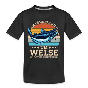 Wels Angeln Norwegen Angelköder Fischerboot - Kinder Premium Bio T-Shirt - Schwarz - Vorne