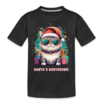 Santa's Bodyguard Cat - Kids' Premium Organic T-Shirt - black - Front